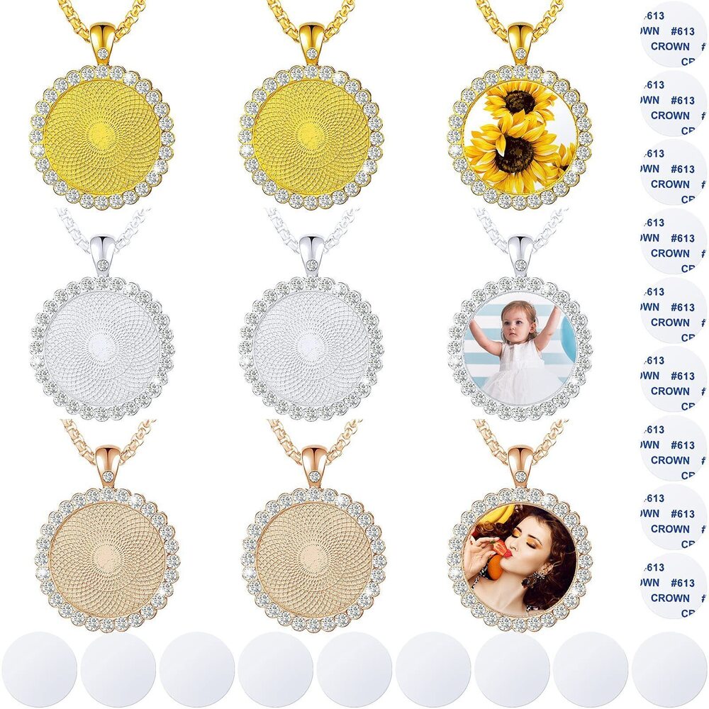 5874 9 Pieces Sublimation Blank Necklace Rhinestone Bezel Pendant Trays